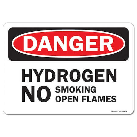 Signmission OSHA Danger Sign, 12" Height, 18" Width, Aluminum, Hydrogen No Smoking No Open Flames, Landscape OS-DS-A-1218-L-19401